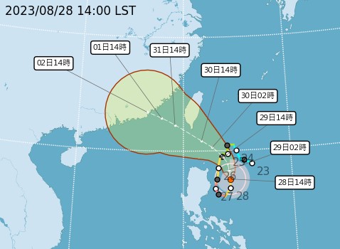 蘇拉颱風路徑潛勢預報。圖／翻攝自中央氣象局