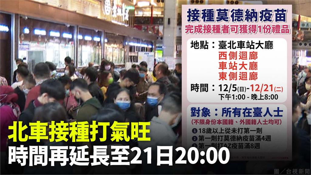台北車站「莫德納疫苗施打站」延長至12/21。圖／台視新聞