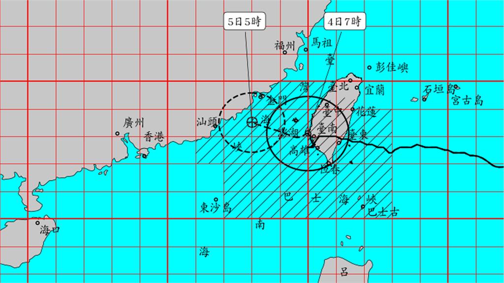 氣象局持續針對海葵颱風發布海上陸上颱風警報。圖／中央氣象局
