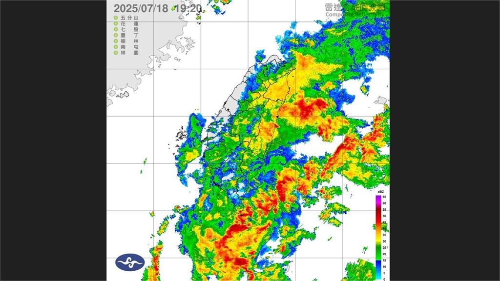 受颱風影響，今晚至明日花蓮及臺東山區有局部豪雨或大豪雨。圖／翻攝自中央氣象署