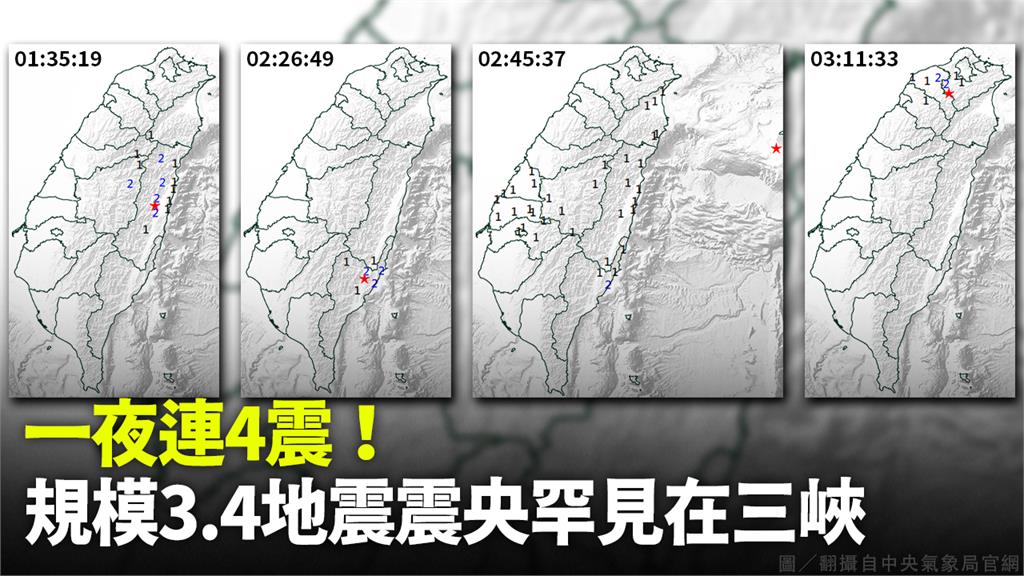 規模3.4地震震央罕見在三峽。圖／翻攝自中央氣象局官網