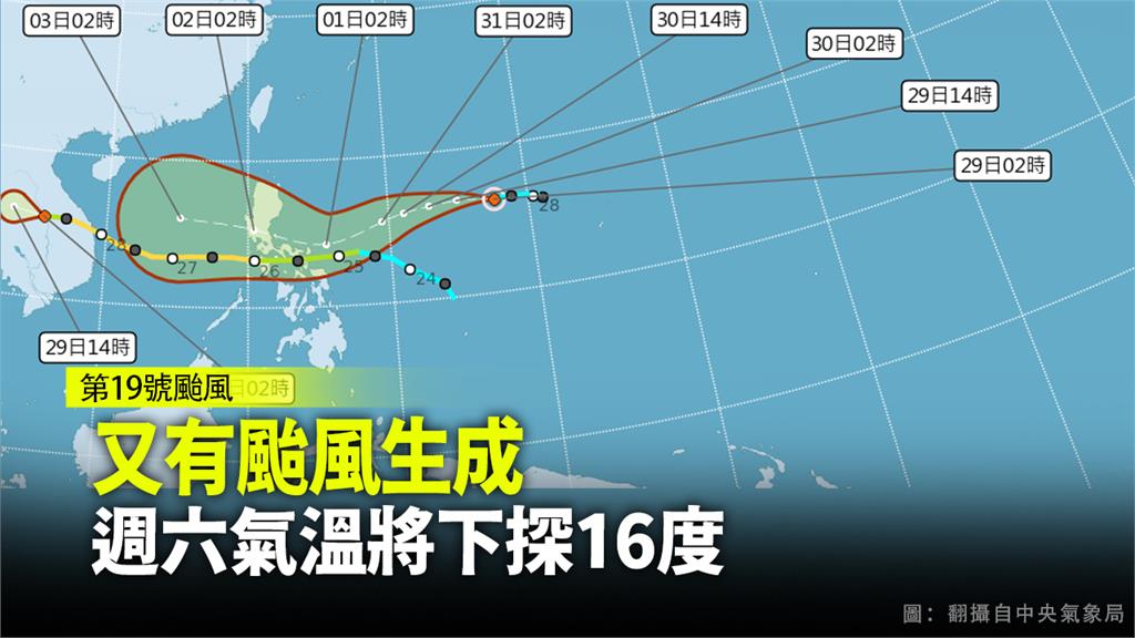 今年第19號輕度颱風「天鵝」生成，對台灣暫無影響。圖：翻攝自氣象局
