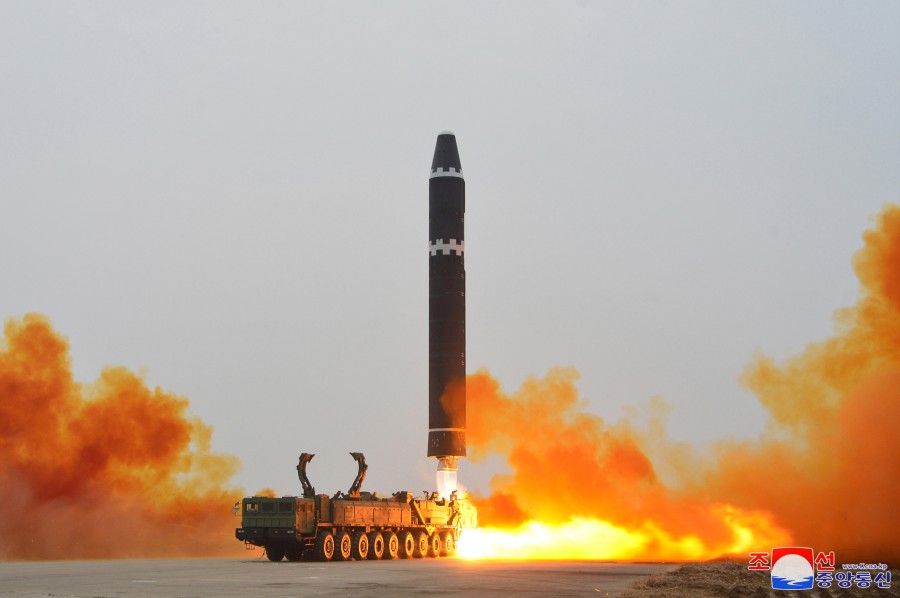 北韓射洲際飛彈。示意圖／朝中社