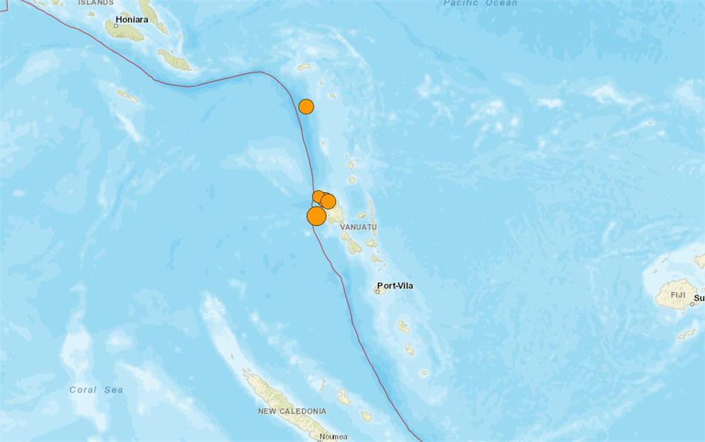 太平洋島國萬那杜發生規模6.5強震。圖／翻攝自美國地質調查所（USGS）