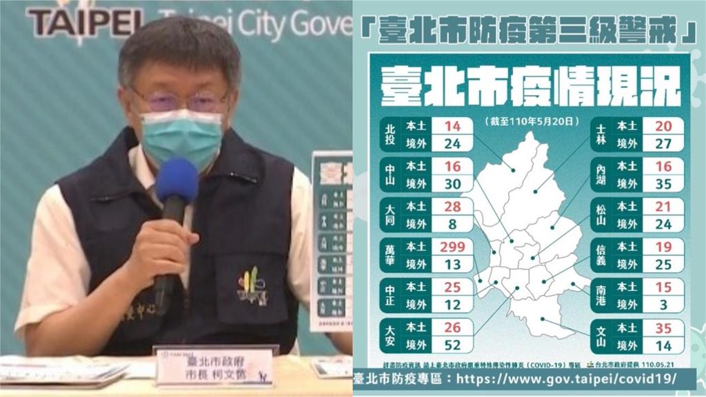 台北市本土、境外確診人數分布區域。圖／台視新聞