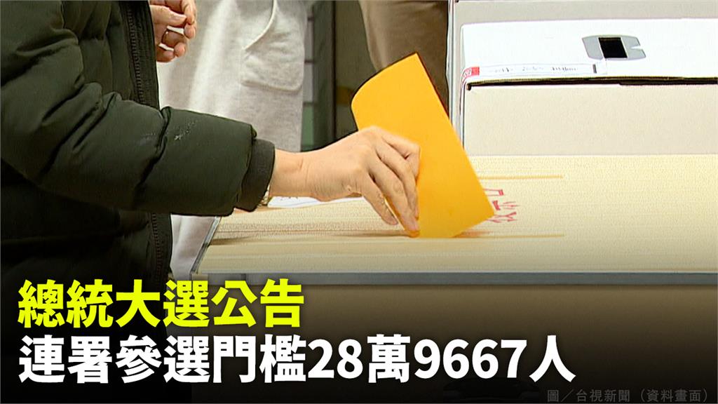 總統大選公告，連署參選門檻28萬9667人。圖／台視新聞（資料畫面）