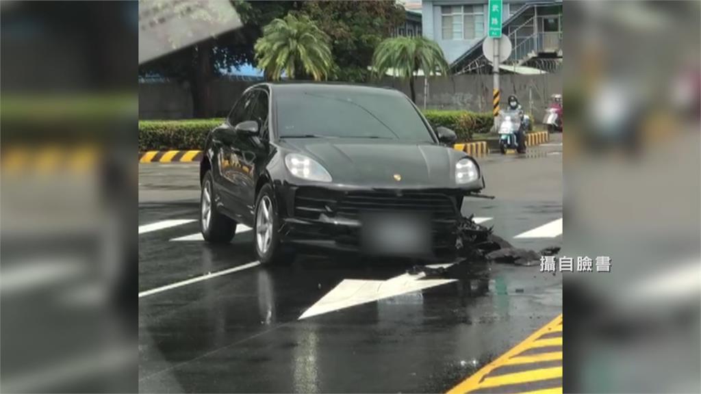 自撞保時捷休旅車，車體嚴重損毀、輪胎脫落。圖：翻攝自臉書