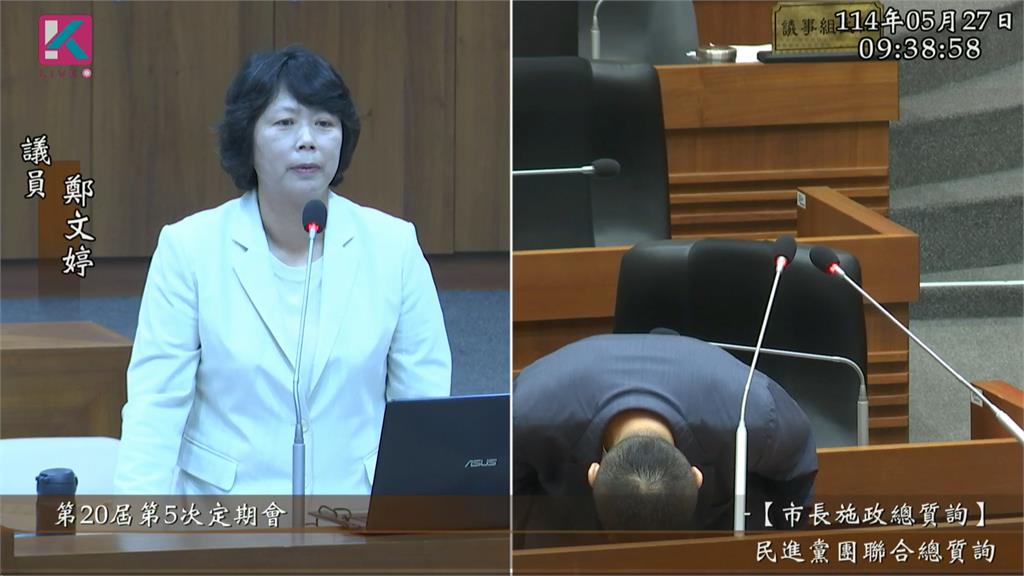 針對前民政處長涉罷免連署不法案，基隆市長謝國樑鞠躬道歉。圖／翻攝自基隆市議會影音平台