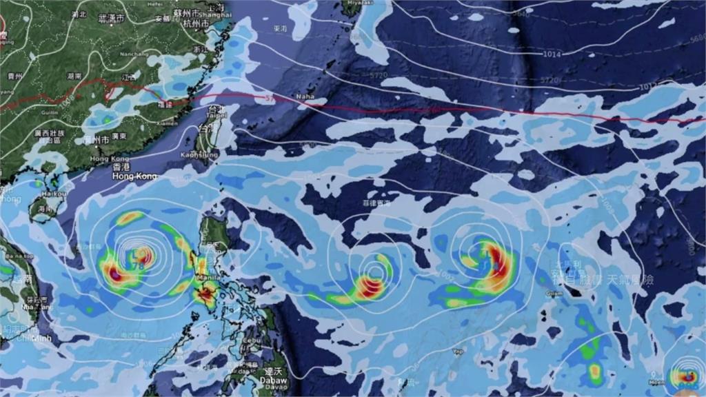 台灣南方颱風排排站。圖／翻攝自天氣風險臉書