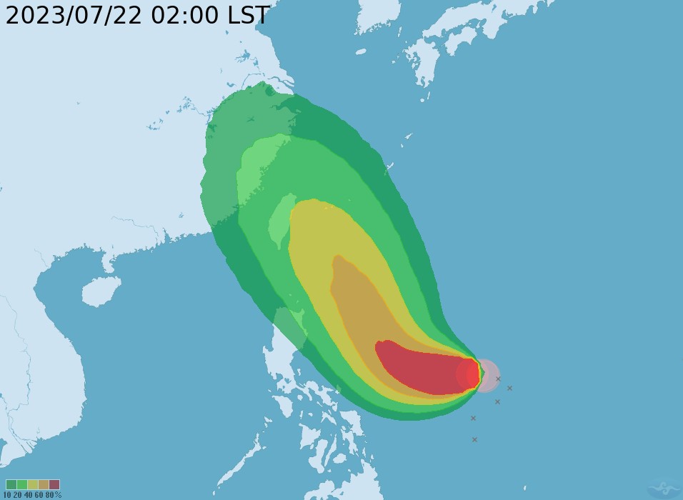 杜蘇芮颱風暴風圈侵襲機率。圖／翻攝自中央氣象局圖／翻攝自中央氣象局