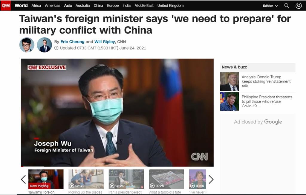 外交部長吳釗燮再度接受國際媒體CNN專訪。圖／翻攝自CNN官網