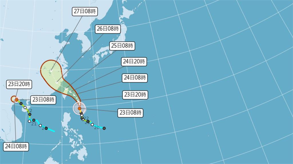 凱米颱風陸警範圍擴大至12縣市。圖／氣象署提供