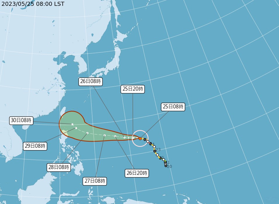 瑪娃颱風已於25日早上8點二度增強為強烈颱風。圖／台視新聞
