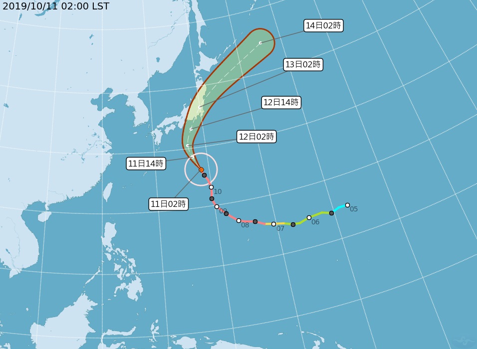 颱風哈吉貝朝日本方向移動，對台灣無直接影響。（圖／氣象局）