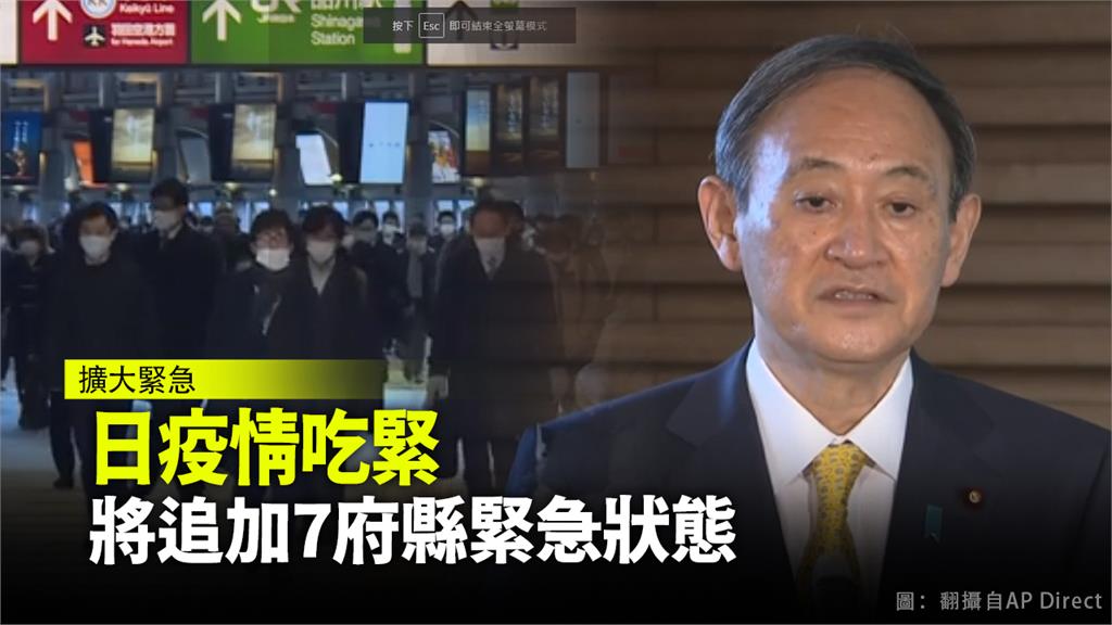 日本政府決定，「緊急事態宣言」將擴及京阪神區域等7府縣。圖：AP Direct