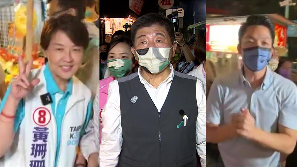 選戰最後衝刺，台北市藍綠白陣營三位候選人晚間到夜市拜票。圖／台視新聞