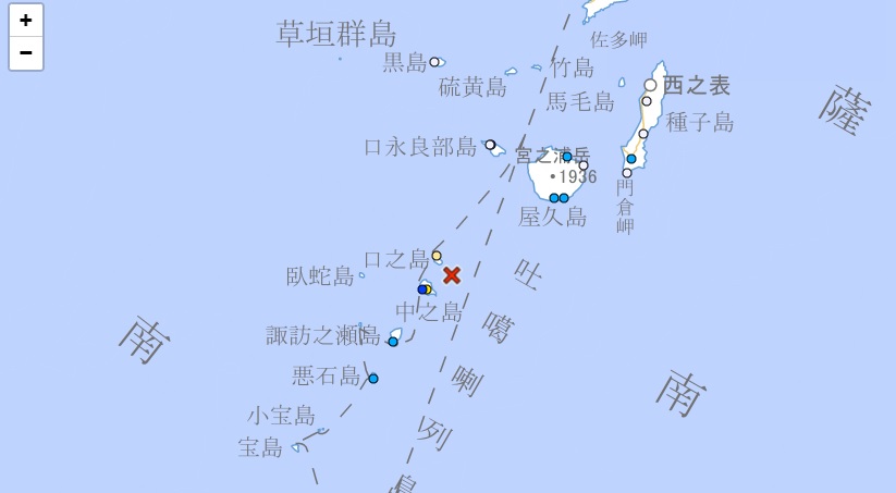 日本鹿兒島縣發生地震。圖／日北氣象廳