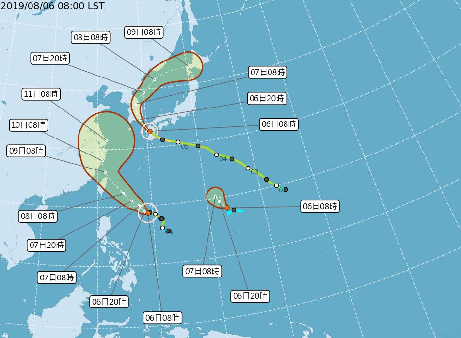 2019年第9號颱風利奇馬預計移動路徑。圖：翻攝自中央氣象局
