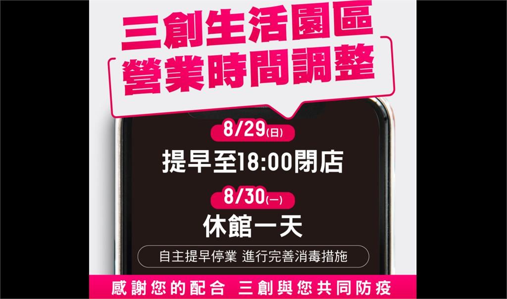 確診足跡出現，三創生活園區今提早閉店清消。圖／台視新聞