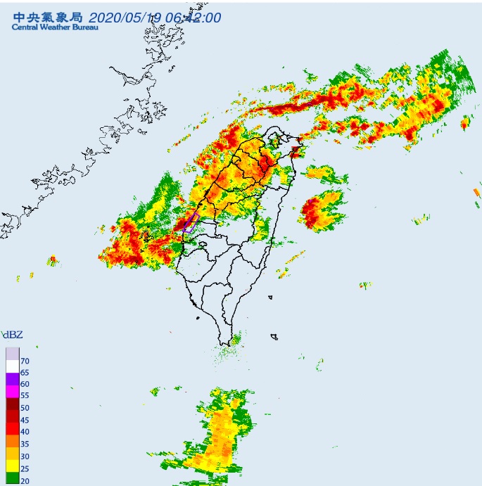 受鋒面影響，台南以北各地有雨。圖：中央氣象局