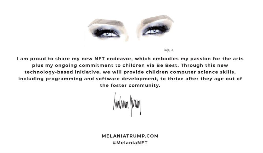 美國前第一夫人梅蘭妮亞發行了NFT。圖／翻攝自Twitter@MELANIATRUMP