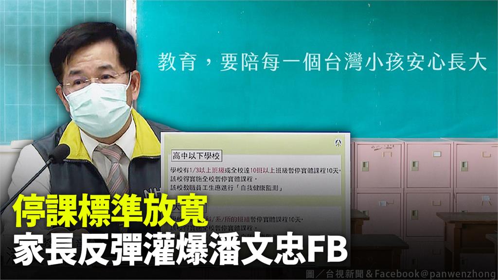 教育部宣布放寬停課標準引發家長反彈。圖／台視新聞＆Facebook＠panwenzhong