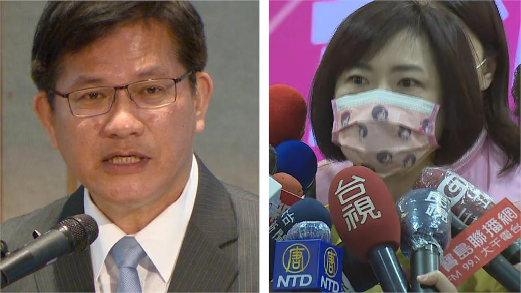 何欣純（右）爭取中市長提名，傳林佳龍（左）背後力挺。合成圖／台視新聞