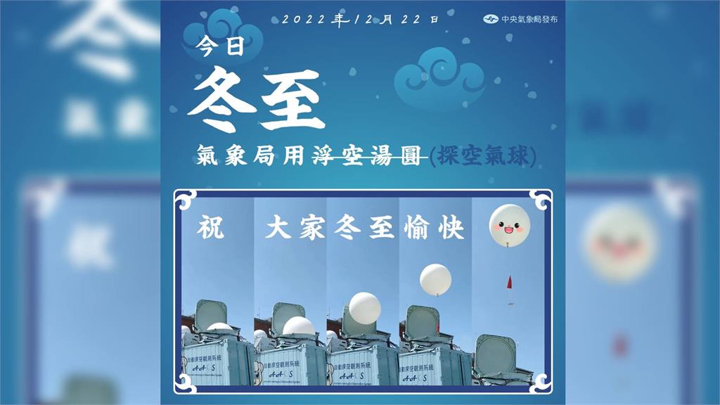 氣象局分享「探空氣球」照片慶祝冬至。圖／翻攝自Facebook@報天氣 - 中央氣象局