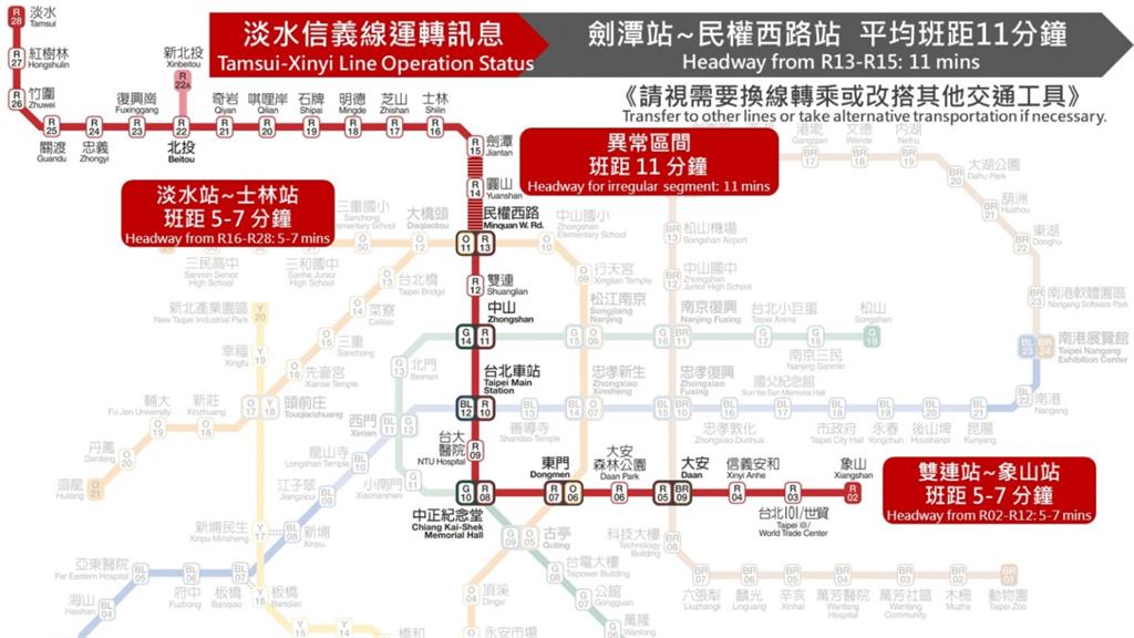台北捷運營運異常。圖／翻攝自FB@台北捷運 Metro Taipei