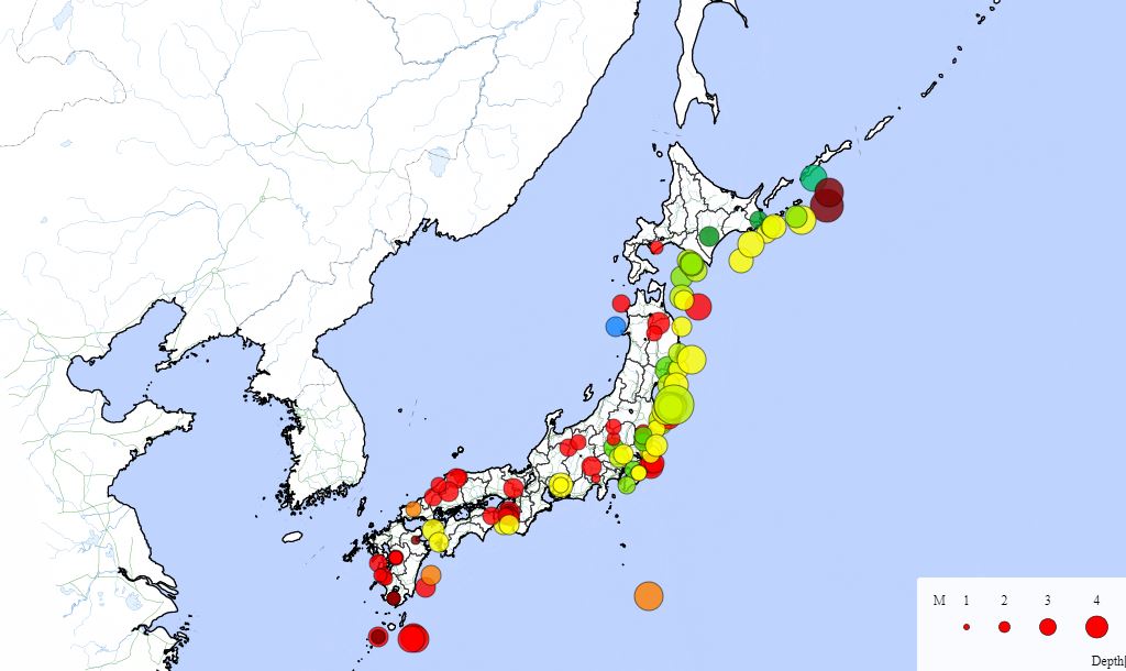 日本東北外海強震餘震區，地震次數頻繁。圖：翻攝自日本氣象廳