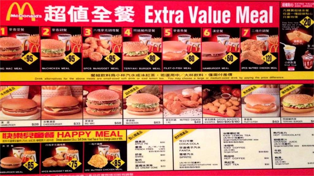 1994年速食店菜單曝光。圖／翻攝自Facebook@張哲生
