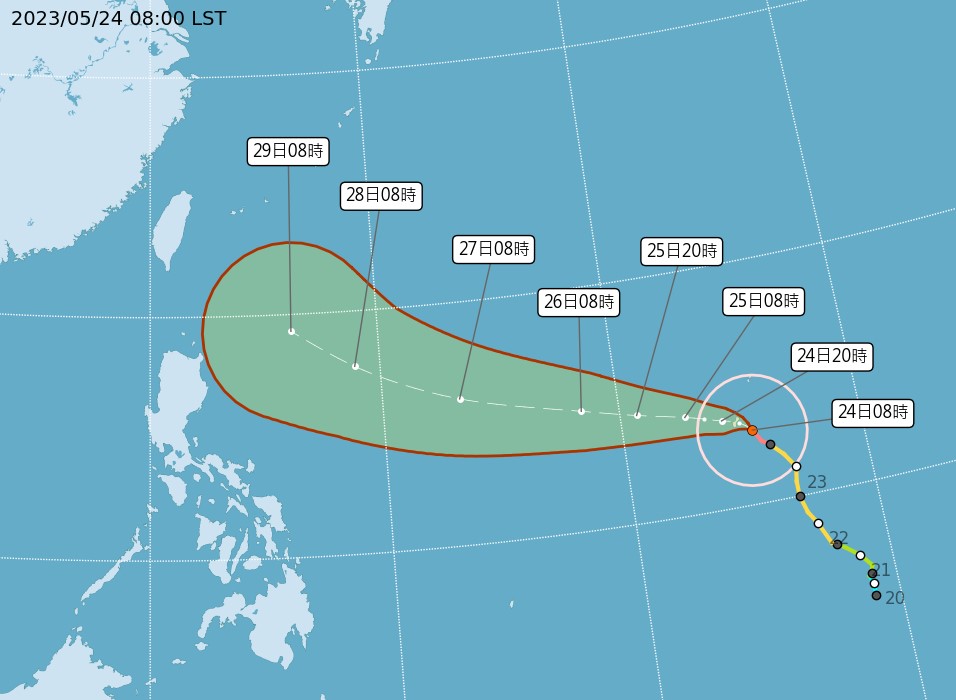 強烈颱風瑪娃路徑潛勢預報。圖／翻攝自中央氣象局