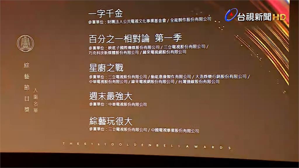 金鐘61／綜藝節目獎入圍名單公布 吳宗憲.沈玉琳.曾國城搶主持人