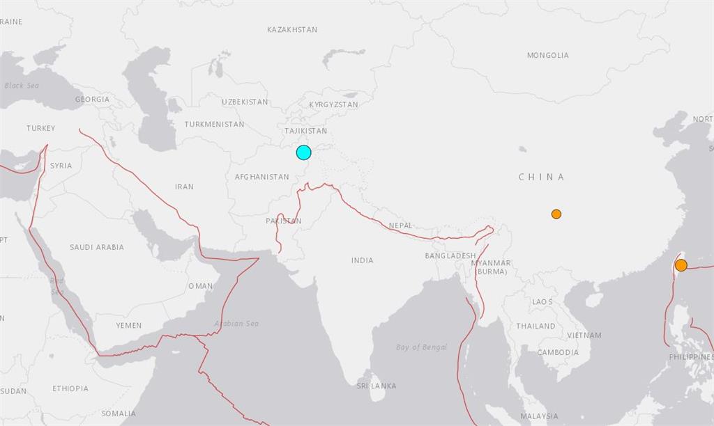 阿富汗北部21日晚間發生規模6.5強震。圖／翻攝自usgs