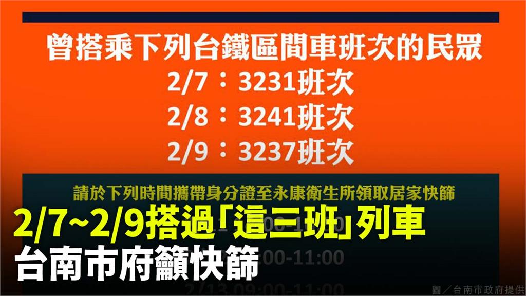 2/7-2/9曾搭乘台鐵「這3班」區間車，盡速至永康衛生所領取居家快篩採檢。圖／翻攝自YouTube@台南視野