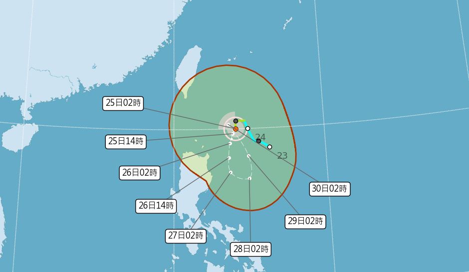 根據歐洲及日本模式模擬顯示，「蘇拉」將於31日籠罩台灣。圖／中央氣象局提供