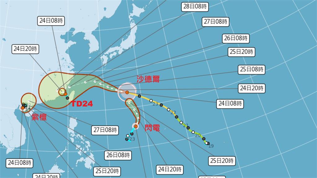 輕颱「閃電」生成！與台灣周邊沙德爾、紫檀「三颱共舞」