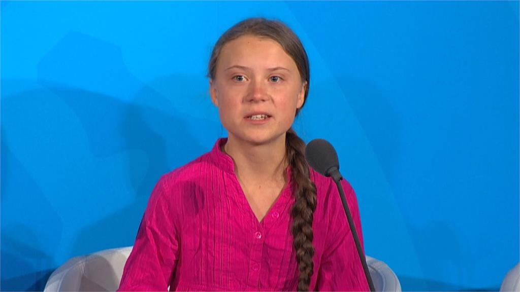 瑞典氣候少女桑柏格語帶哽咽、情緒激動，痛斥各國領袖輕忽氣候危機。圖：台視新聞