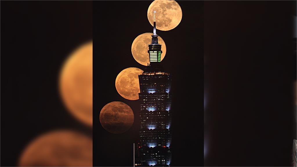 吳昆臻先生拍攝之滿月與台北101大樓。圖／台北天文館提供