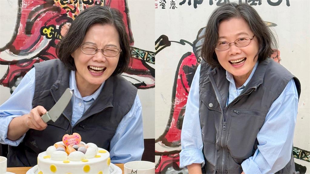 蔡英文70歲生日被幕僚「出賣」！切蛋糕萌照曝光　網友梗圖狂賀