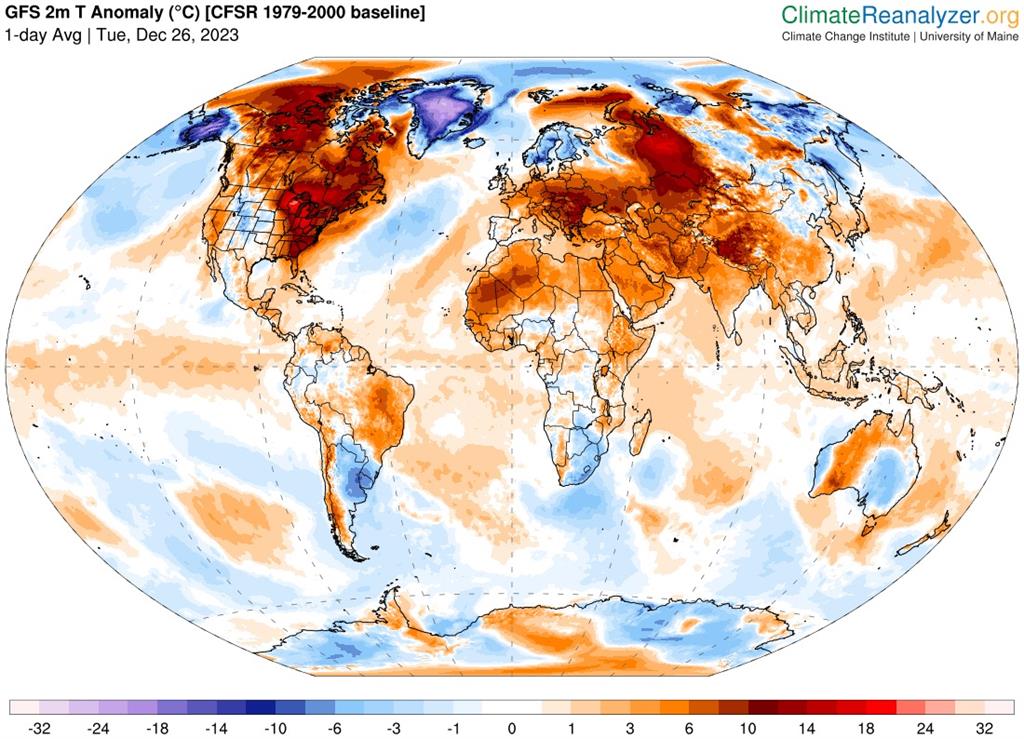 鄭明典分享全球氣溫距平圖。圖／FB@mdc.cwb