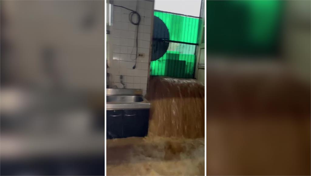 致災雨彈炸苗栗！泥水如瀑布灌民宅 造橋水淹近一層樓高