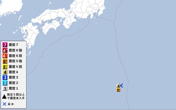 日本小笠原群島在台灣時間清晨5點09分發生規模6.3地震。圖／翻攝自Japan Meteorological Agency