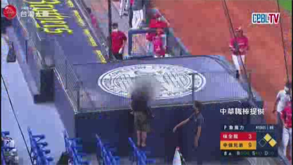 一名男子看中華職棒球賽時大喊「味全龍打假球」，過程被現場轉播拍了下來。圖／中華職棒提供