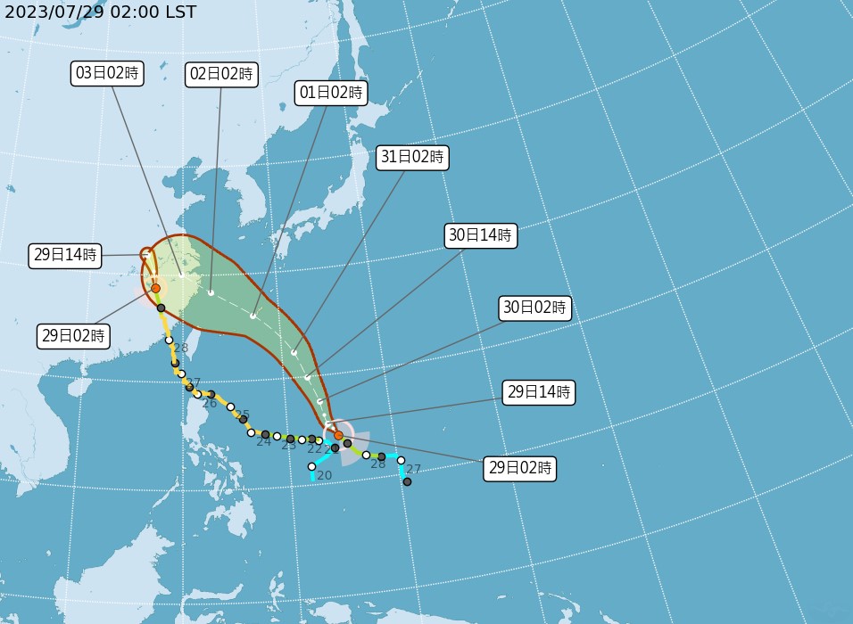 第6號颱風「卡努」預估強度將逐漸增強。圖／翻攝自中央氣象局