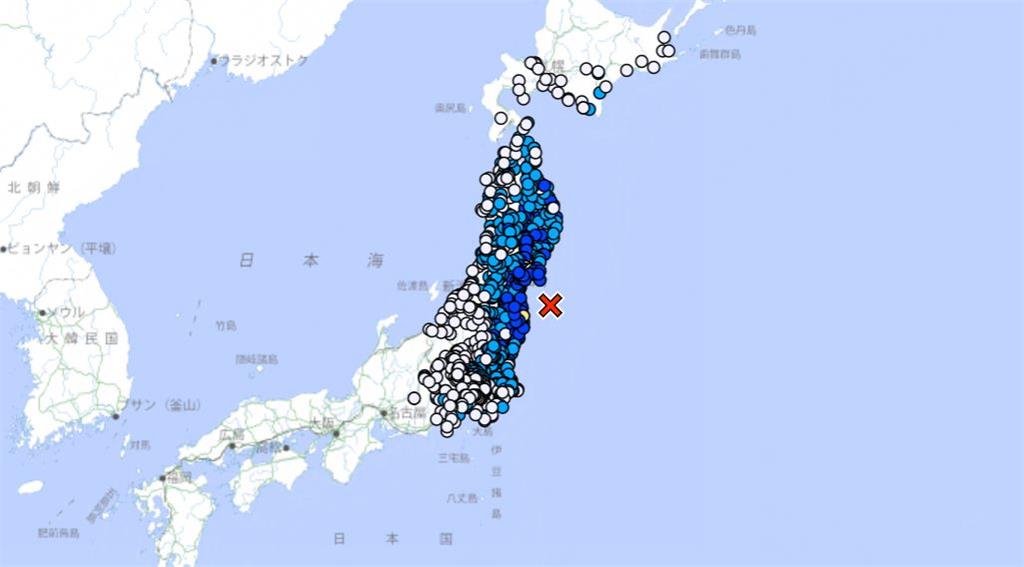 福島外海發生規模6地震。圖／翻攝自日本氣象廳