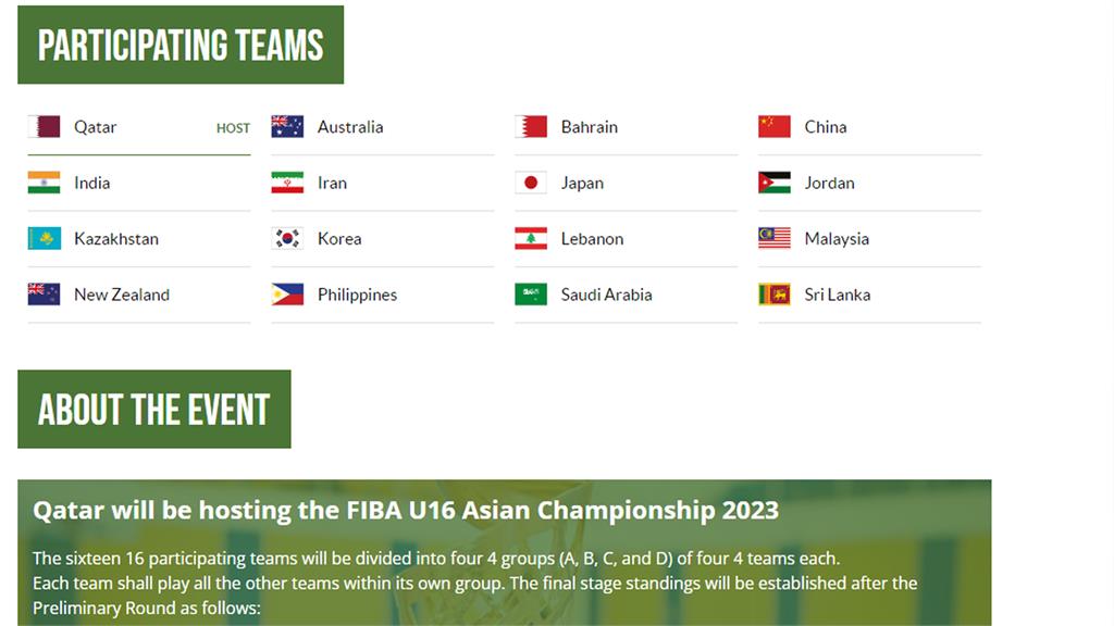 U16亞洲男籃錦標賽的分組名單沒有台灣代表隊。圖／翻攝自FIBA官網