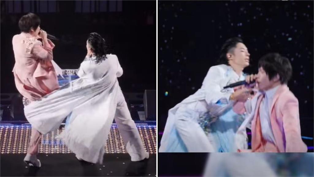 阿信又跌倒了！腳勾吳建豪長外套慘摔 周杰倫壞笑：其實應該要親下去