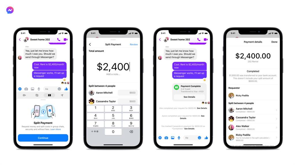 Messenger下週將在美國測試「分帳付款」新功能。圖／翻攝自Messenger官網