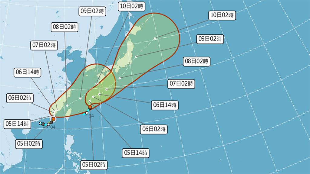 第9號颱風「盧碧」今晨5時距離鵝鑾鼻西方約350公里。圖／翻攝自中央氣象局